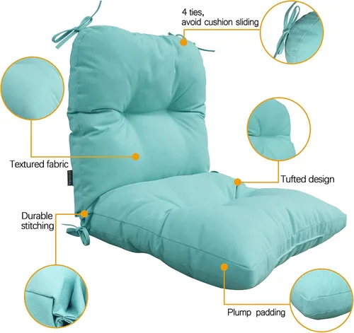 Miniatura 4 de Cojines para sillas de exterior, resistentes a la decoloración, cojín copetudo de repuesto para silla de comedor de patio, juego de 2, respaldo Negro