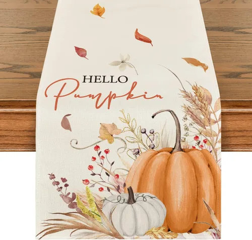 Miniatura 8 de Artoid Mode Aqua Hello - Camino de mesa de otoño con hojas de calabaza, decoración de mesa de comedor de cocina de otoño de temporada