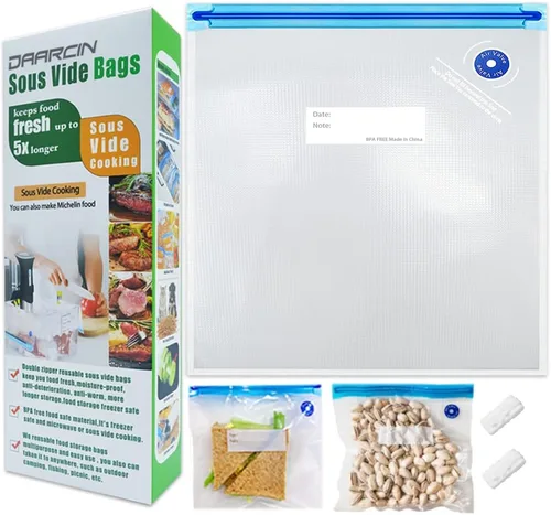 Sous Vide Bags - 20 bolsas de 8.3 x 8.7 pulgadas/8.3x8.7 in, sin BPA, reutilizables, selladoras al vacío, mantienen los alimentos frescos