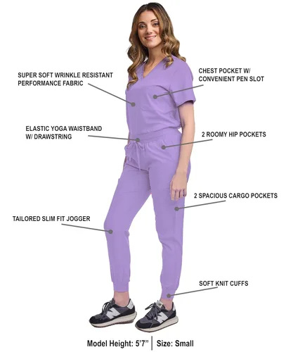 Miniatura 96 de Green Town Conjunto de ropa quirúrgica para mujer, pantalón deportivo y parte superior con cuello en V, 5 bolsillos, cintura de yoga, uniforme