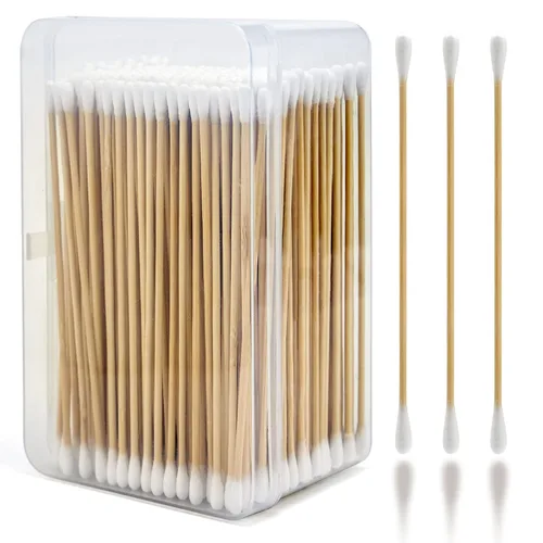 Miniatura 8 de 500 hisopos de algodón de 6 pulgadas con estuche de almacenamiento, hisopos de algodón resistentes sin pelusa con mango de bambú, hisopos de algodón