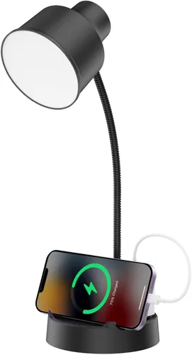 Miniatura 9 de Lámpara de escritorio LED Energetic con soporte para teléfono, lámpara de mesa con toma de corriente, cuello de cisne flexible ajustable, 4000K, luz