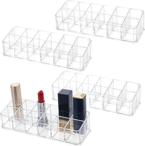 Paquete de 4 organizadores de lápiz labial acrílico de 12 ranuras, soporte para lápiz labial, organizador de brillo de labios, exhibición de