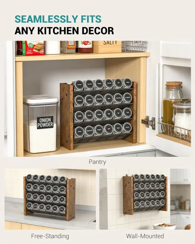 Miniatura 6 de NESAPTO Organizador de especias para gabinete, organizador de condimentos vertical de madera de 4 niveles, montaje en pared o estante de especias