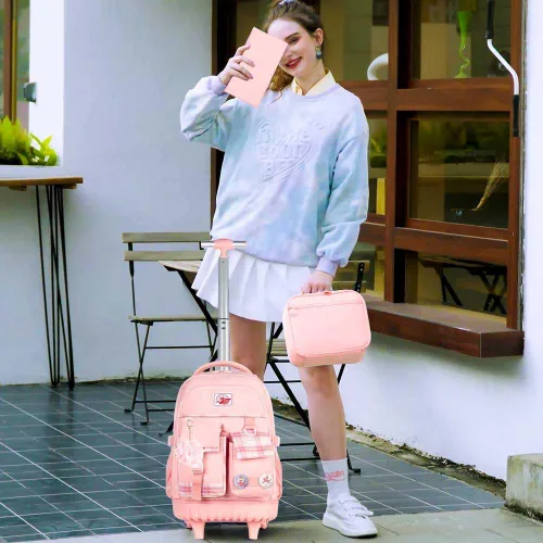 Miniatura 6 de AGSDON Mochila con ruedas para niñas, 21 pulgadas, con ruedas enrollables, para laptop, mochila escolar con bolsa de almuerzo para adolescentes