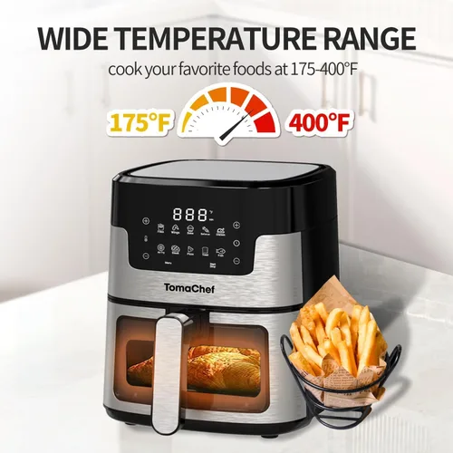 Miniatura 4 de TomaChef Freidora de aire 10 en 1, 5.3QT compacta sin aceite con ventana visible y canasta apta para lavaplatos, cocina saludable, control digital