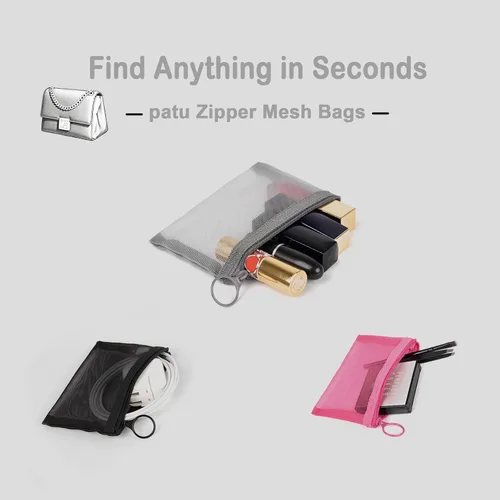 Miniatura 4 de patu Mini bolsas de malla con cremallera, 4" x 5", tamaño S / A7, 5 piezas, organizador de accesorios cosméticos de maquillaje y belleza