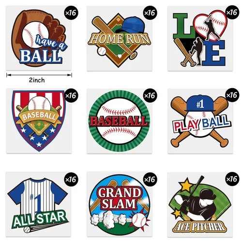 Miniatura 2 de 144 piezas de tatuajes temporales de béisbol, sóftbol, temática deportiva, impermeables, tatuajes temporales, suministros de decoración para fiestas