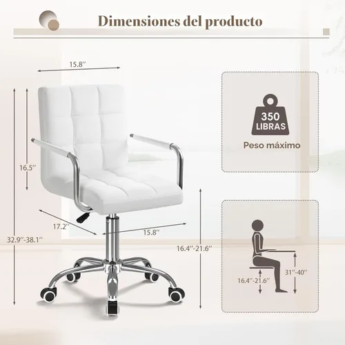 Miniatura 2 de Furmax silla de oficina con respaldo medio de piel sintética, silla ejecutiva moderna, ajustable, silla de escritorio para el hogar, silla de Blanco