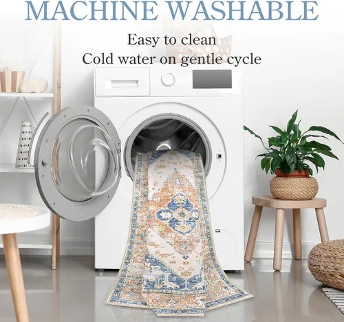 Miniatura 6 de Lahome - Tapete con diseño bohemio, pequeño, antideslizante, lavable, ultradelgado, con estampado oriental desgastado, para entrada, cocina