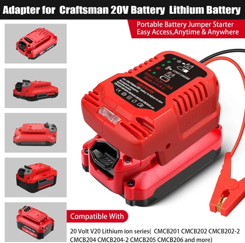 Miniatura 3 de Adaptador de arranque para Craftsman 20V V20 Li-ion alimentado por batería con abrazaderas de cable de puente, cargador de coche portátil