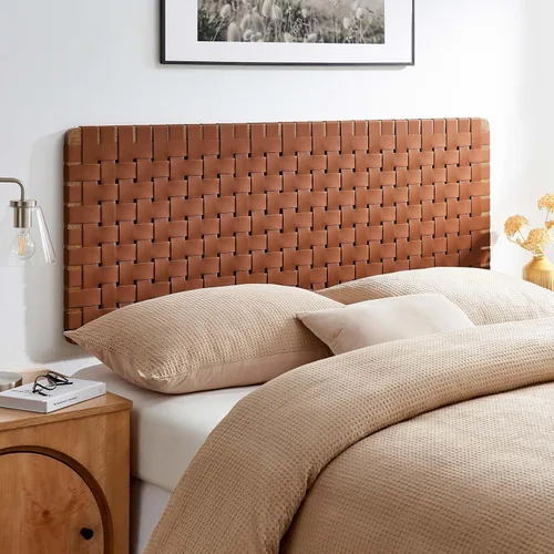 Miniatura 10 de Modway Sparta Cabecera Individual de Cuero Vegano Tejido en Beige Natural, Cabecera Individual de Cuero Sintético Solamente con Diseño de Montaje