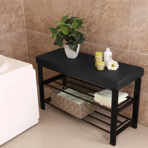 Miniatura 5 de SONGMICS Banco de zapatos, zapatero de 3 niveles para entrada, organizador de almacenamiento con asiento acolchado de espuma, piel sintética, marco
