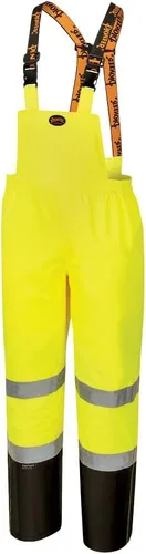 Pioneer Hi Vis Ripstop - Pantalones con peto impermeables para hombre, pantalones reflectantes de seguridad para lluvia