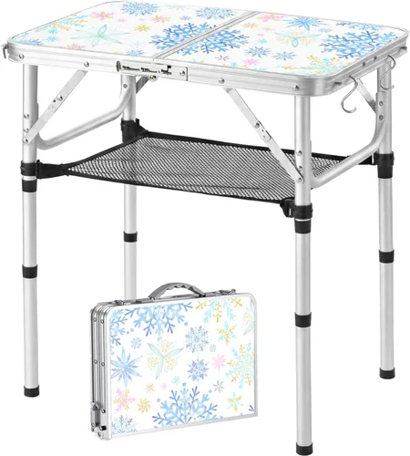 Miniatura 10 de YUFIFAIRY Mesa de campamento plegable pequeña, 24 pulgadas de largo x 16 pulgadas de ancho con patas de altura ajustable, todo negro