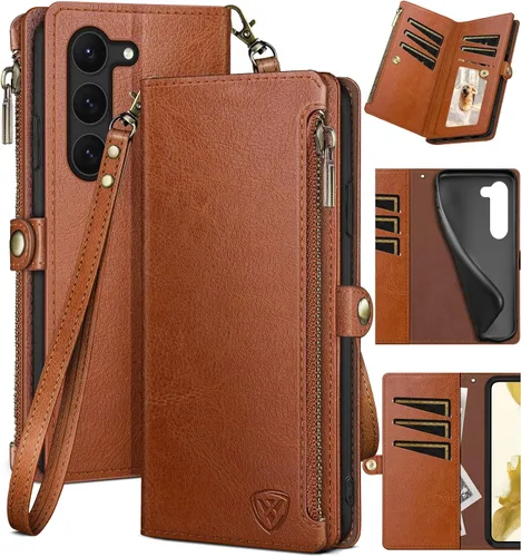 Miniatura 12 de XcaseBar Funda tipo cartera para Samsung Galaxy S23 Plus con cremallera 【Bloqueo RFID】 Soporte para tarjeta de crédito, libro de folio con tapa Rosa