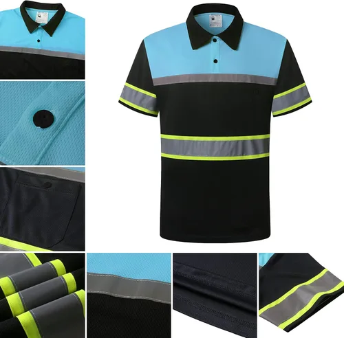 Miniatura 5 de Camisas de seguridad HoliSecure para hombre, camisas polo reflectantes de alta visibilidad para hombre con bolsillo, ropa de trabajo de manga corta