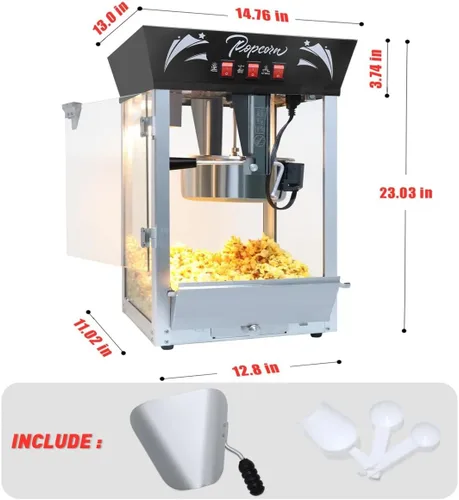 Miniatura 2 de Máquina comercial para hacer palomitas de maíz con hervidor de acero inoxidable de 10 onzas, máquina de palomitas de maíz para encimera de 850 W