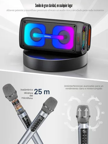 Miniatura 4 de Máquina de karaoke con 2 micrófonos inalámbricos, sistema PA portátil con luces LED, Bluetoot 5.3, altavoz de fiesta compatible con tipo C, USB