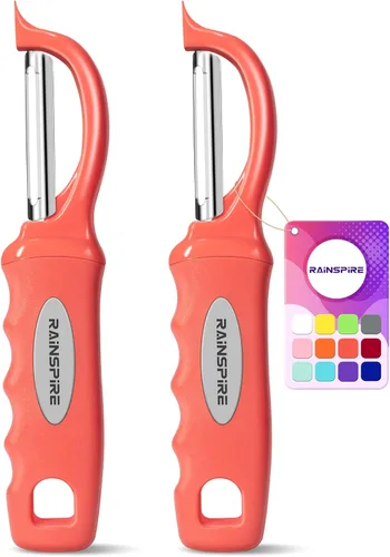Miniatura 29 de Rainspire Pelador de verduras, pelador de patatas para cocina, cuchillas afiladas de acero inoxidable, mango cómodo, pelador de frutas, pelador