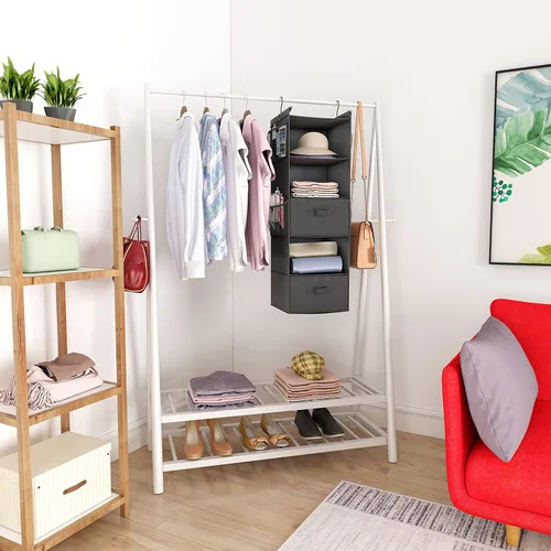 Miniatura 6 de MAX Houser Organizador colgante de armario de 5 niveles, estante colgante de tela con 2 ganchos resistentes para almacenamiento, plegable (gris-D2)