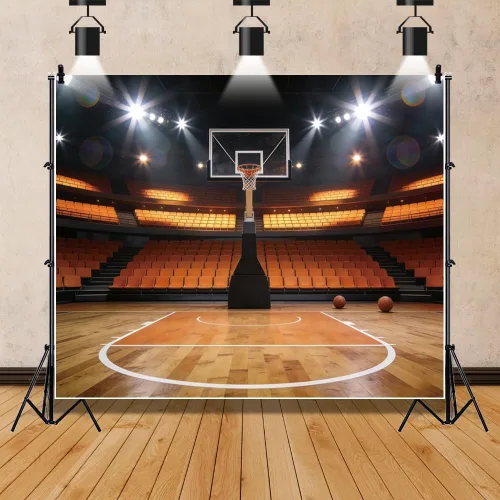 Telón de fondo de baloncesto para decoración de fiesta de baloncesto, pancarta de 5 x 3 pies, foco de estadio, fotografía, telón de fondo para