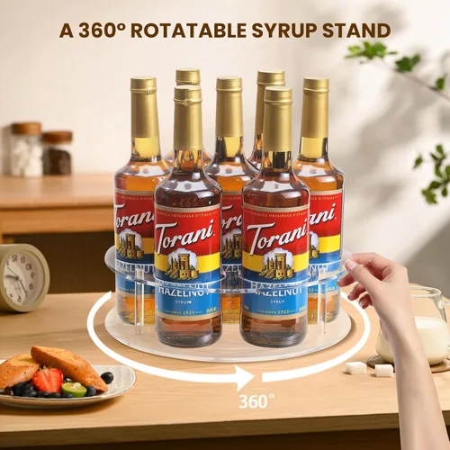 Miniatura 2 de IEEK Organizador de jarabe de café giratorio grande, 7 botellas, estante acrílico transparente para jarabe de café para encimera, soporte