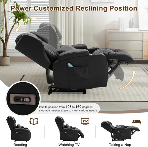 Miniatura 5 de DRMBOOK Silla Reclinable Eléctrica, Sofá Reclinable Eléctrico Wall Hugger con Masaje y Calor, Asiento de Teatro Sobrerelleno con Puerto