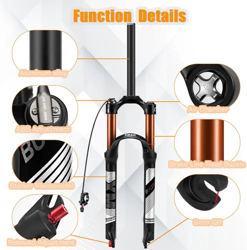 Miniatura 6 de BUCKLOS Horquilla MTB de Suspensión de Aire de 120mm para Viaje, 26/27.5/29, Ajuste de Rebote 1 1/8 Tubo Recto/Conico QR 9mm, Bloqueo Manual/Remoto
