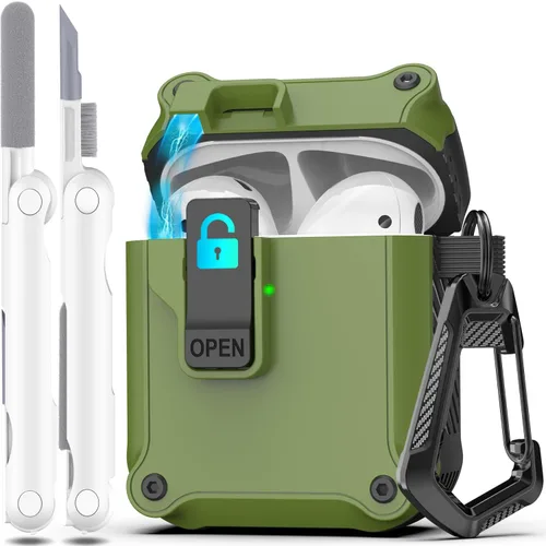 Miniatura 123 de R-fun - Funda para audífonos compatible con AirPods de 4.ª generación 2024, cubierta protectora de expulsión automática a prueba de caídas, puerto