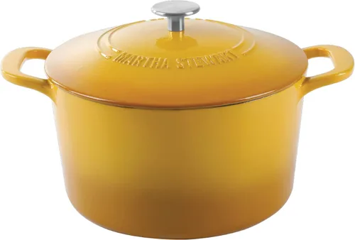 Miniatura 26 de MARTHA STEWART Gatwick - Horno holandés de hierro fundido esmaltado de 7 cuartos de galón, lino blanco con oro, horno holandés resistente para Lino