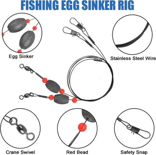 Miniatura 2 de Carolina Rig - Plataformas de pesca de agua salada, líder de alambre de acero inoxidable con pesos de hundimiento de huevos, broches giratorios
