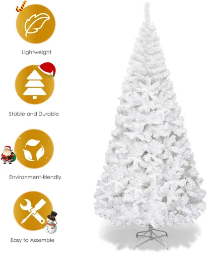Miniatura 6 de BestComfort Blanco artificial de 5/6/7/8 pies, fácil montaje, base de metal, árbol de Navidad falso para decoración de fiestas en el hogar, oficina