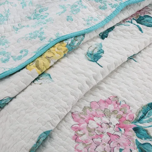 Miniatura 3 de Juego de edredón floral de hortensias de 3 piezas, ropa de cama de dormitorio 100% algodón, tamaño matrimonial/queen