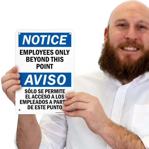 Miniatura 7 de SmartSign - S-1225-B-AL-10 Aviso - Señal bilingüe solo para empleados más allá de este punto Aluminio de 7 x 10 pulgadas