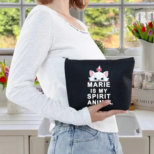 Miniatura 6 de LEVLO Marie - Bolsa de cosméticos con diseño de gatos de dibujos animados, regalo Marie Is My Spirit Animal Maquillaje con cremallera, Marie Spirit
