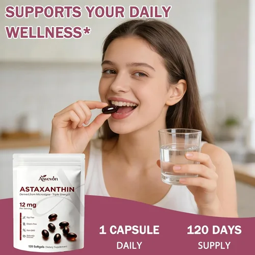 Miniatura 2 de Suplemento de astaxantina de 12 mg de cápsulas blandas, astaxantina natural de microalgas con aceite MCT para absorción, potente apoyo antioxidante