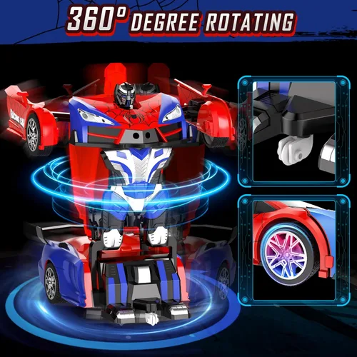 Miniatura 5 de Auto a control remoto, juguetes de transformación con un botón, autos RC 2.4GHz a escala 1:18, juguete de policía con rotación de 360 grados que se