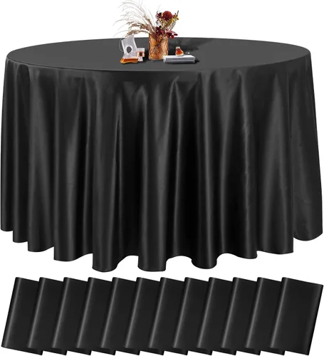 fani Paquete de 12 manteles de satén negro de 108 pulgadas, mantel redondo sedoso brillante de alta calidad, cubierta de mesa de tela suave,