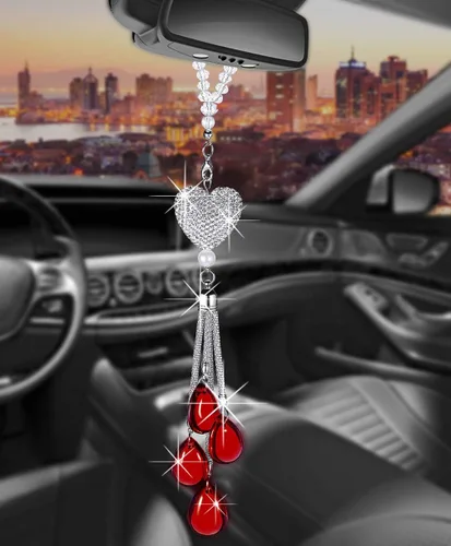 Miniatura 7 de Glamorosa decoración colgante de espejo de coche con cabeza de zorro azul oscuro, adorno de automóvil con temática animal para mujeres y hombres