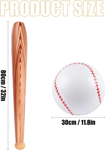 Miniatura 2 de EVERMARKET 4 piezas inflables de béisbol y béisbol, bate de béisbol inflable y pelota de playa de béisbol, regalos de fiesta de béisbol temática