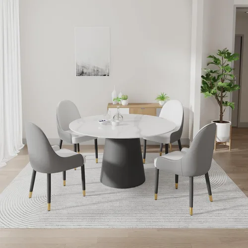 Miniatura 13 de Juego de 6 sillas de comedor tapizadas de 36.6 pulgadas, sillas de comedor modernas con marco de metal dorado y respaldo, silla de comedor de piel