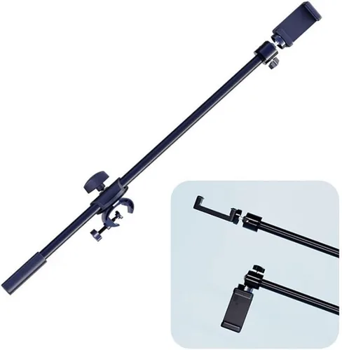 Miniatura 2 de Soporte de micrófono giratorio con clip de micrófono y soporte para teléfono, soporte de extensión de 21.7 in para montaje en trípode, ajustable