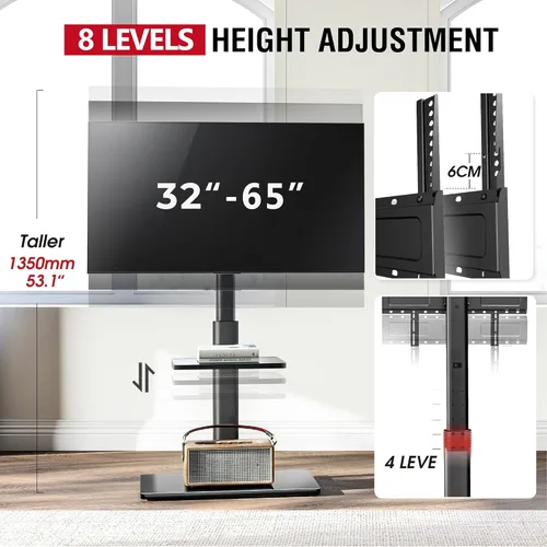 Miniatura 5 de AOKCOS Soporte de TV de suelo con giro de 60 grados, soporte de suelo para televisores de 32 a 65 pulgadas de hasta 88 libras con inclinación