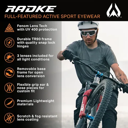 Miniatura 2 de Wildhorn Radke - Lentes de ciclismo MTB, UV400, gafas de sol deportivas de esquí y correr para mujeres y hombres, gafas de béisbol con 3 lentes