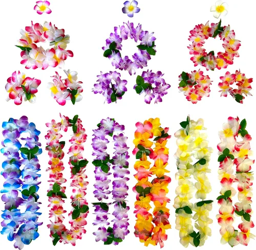 GoodUping 18 unidades de collares hawaianos Leis, pinzas para el pelo con flores, diademas y pulseras, suministros esenciales para fiestas Luau para