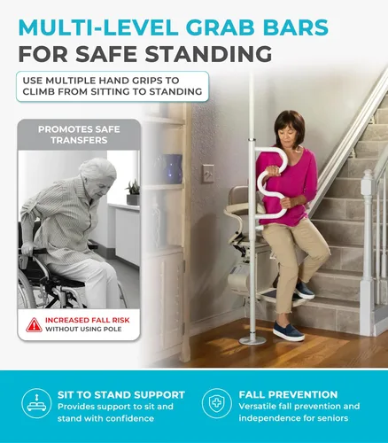 Miniatura 3 de Stander Wonder Pole Plus with Rotating Double Grab Bar, Tension Mounted Security Pole for Seniors & Elderly Adults, No-Drill Floor to Ceiling