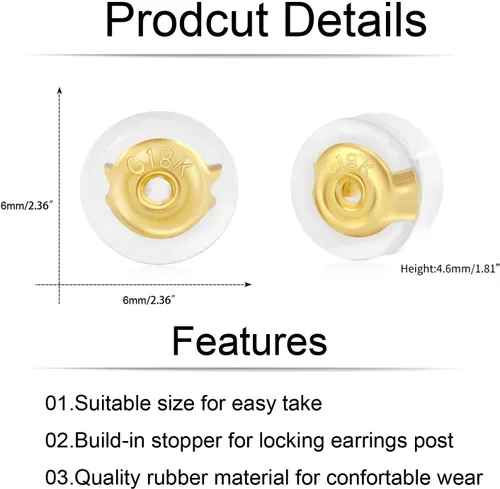 Miniatura 4 de 14 piezas de aretes de goma de oro de 18 quilates para orejas caídas, soportes de silicona transparente para aretes pesados