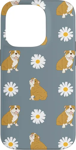Miniatura 17 de Funda para iPhone 11 Pro English Bulldog and Daisy Flower Pattern Dusty Blue