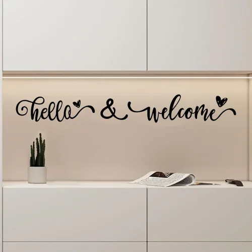 PLIGREAT Calcomanías de pared con texto en inglés "Hello & Welcome Quotes", calcomanías de pared de vinilo removible para el hogar, oficina, lugar